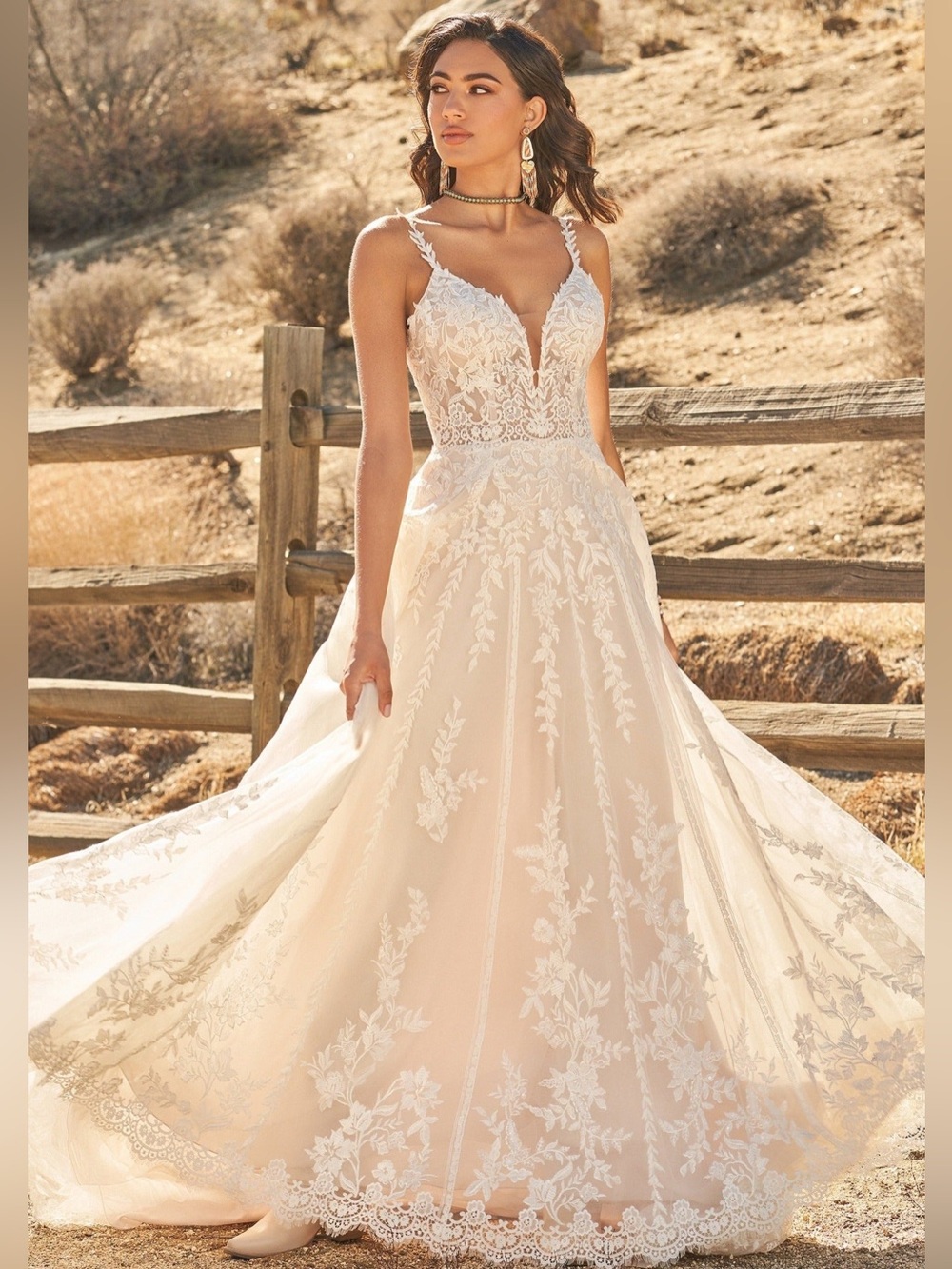 NWT Lillian West 66251 A-line Sand/Ivory/Nude Boho Lace Tulle Sequin Size  10